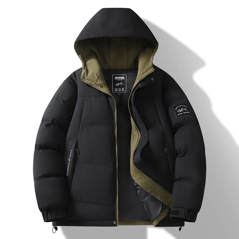 Fashion Trend with Hood Parkas for Men Quality Comfortable Thicken Warm Outerwear Solid Color Windproof Male Clothes Winter New