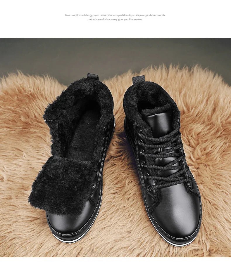 Winter New Shoes for Men Fur Boots High Tops Leather Warm Plush Casual Shoes Outdoor Snow Boots