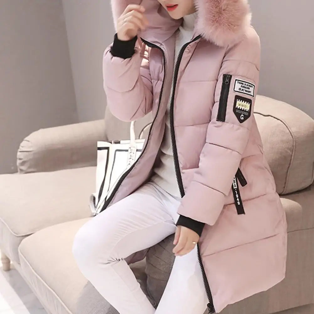 2024 New Winter Coat Women's Jacket Fur Neckline Long Basic Coats Thick Jackets Cotton Padded Outerwear Parkas Female Clothes