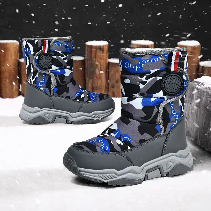 Winter Children Casual Shoes Girls Non-slip Warm Fur Snow Boots Boys Tactical Sneakers Kids Outdoor Footwear Padded Boots Female