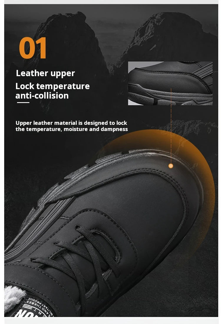 Winter Boots for Men New Waterproof PU Leather Warm Snow Ankle Boots Outdoor Warm Plush Non-slip Work High-top Casual Shoes