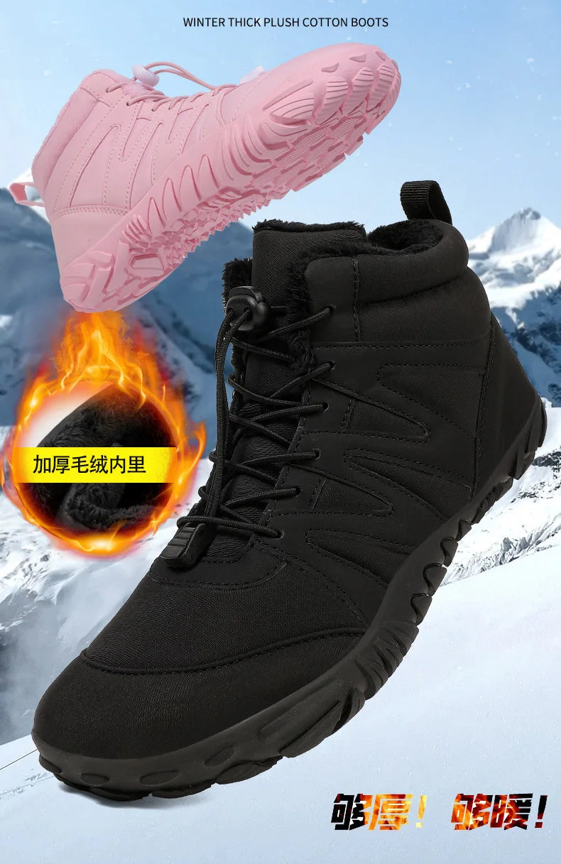 New Outdoor Sports Cotton Shoes With Plush Insulation Boots, Wear-Resistant And Non Slip Snow Boots, Winter Thick Couple Shoes