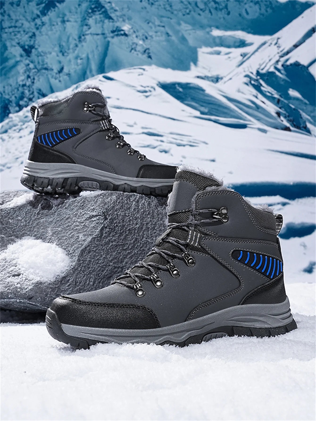 Mens Winter Snow Boots Durable Slip-resistant Windproof High-Top Sneakers Warm Comfortable Casual Shoes for Outdoor Activities