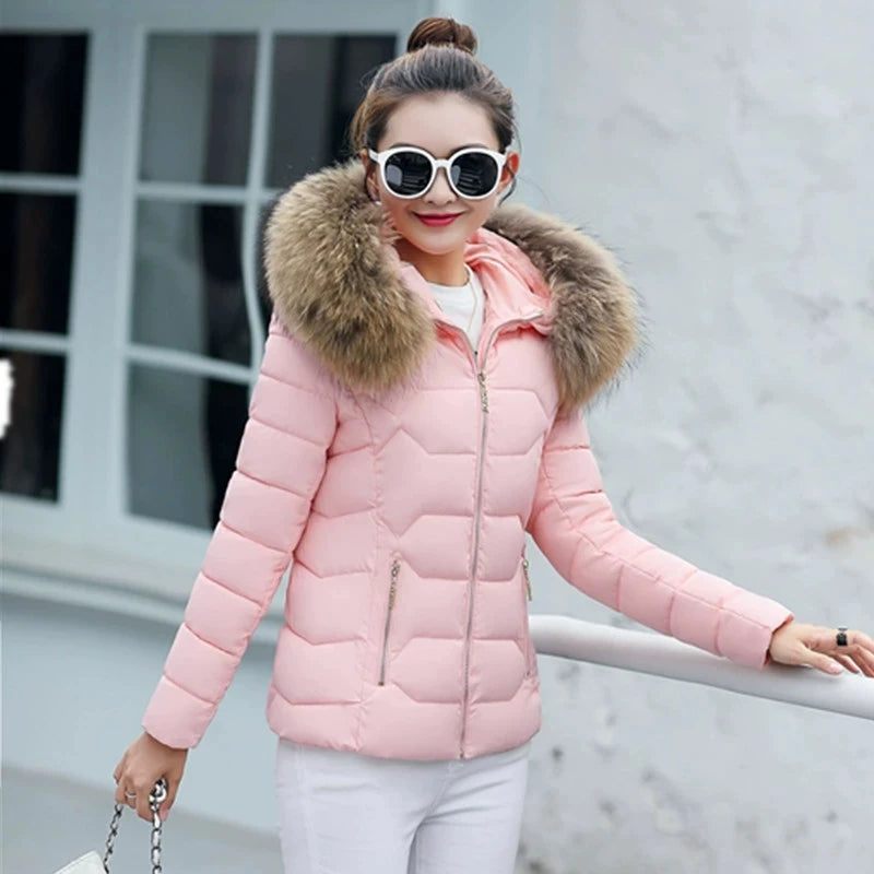Autumn Winter Women Short Cotton Coat 2025 New Women Cotton Coat Large Fur Collar Parkas Large Size Women'S Cotton Padded Jacket