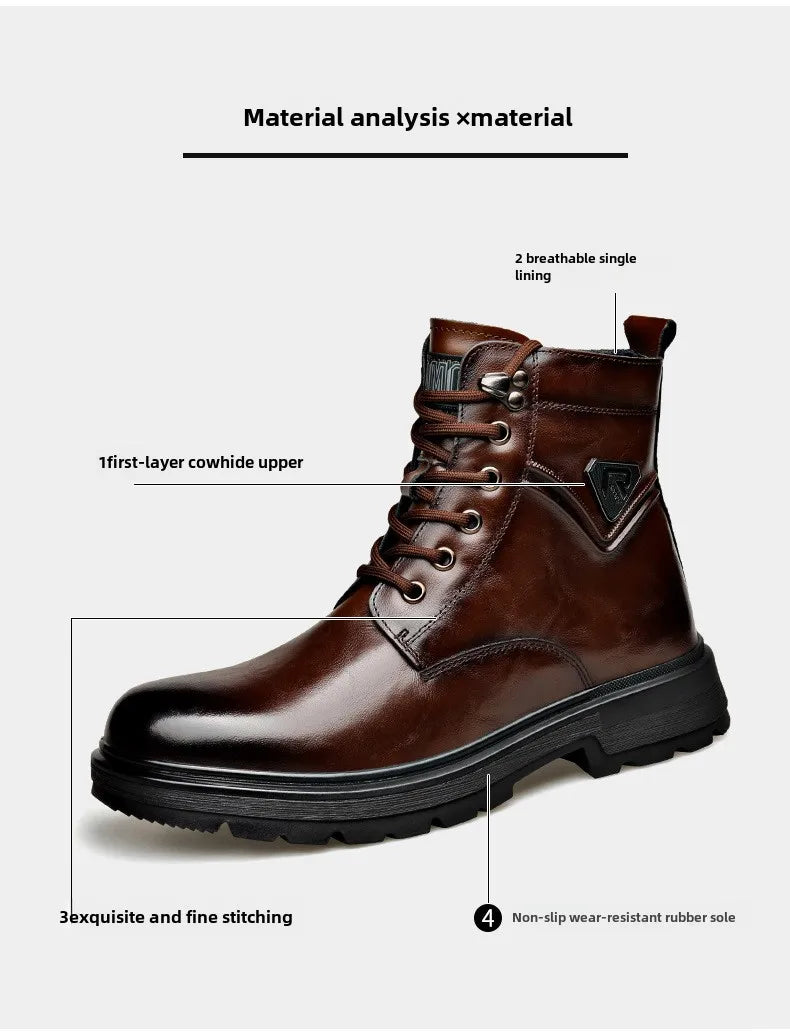 Autumn Winter Side Zipper Genuine Leather Boots for Men Fashion Casual Warm Cotton Work Shoes Man New Designer Ankle Boots Male