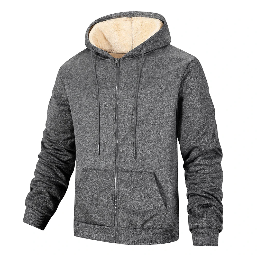 Winter Men's Jackets Thickened Fleece Lining Warm Jackets Sweatshirt Coat Men Cardigan  Zip Up Hooded Jackets Windproof Coat