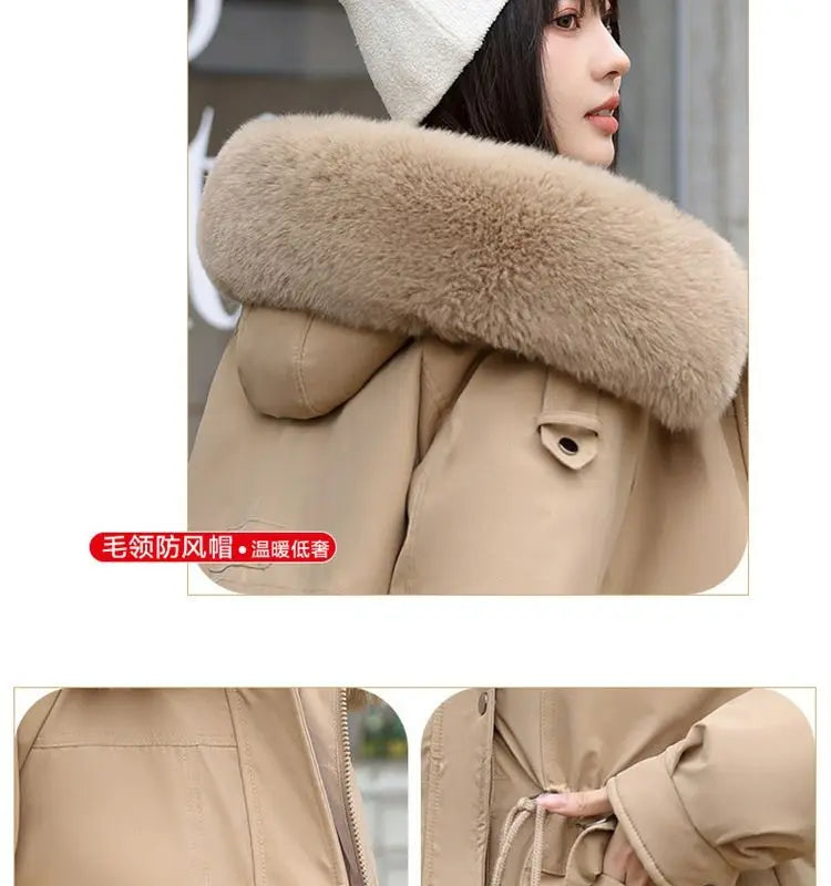 Winter Coat 2024 New Thicken Parker Women's Warm Detachable Inner Down Cotton Jacket Female Loose Warm Hooded Parkas Overcoat