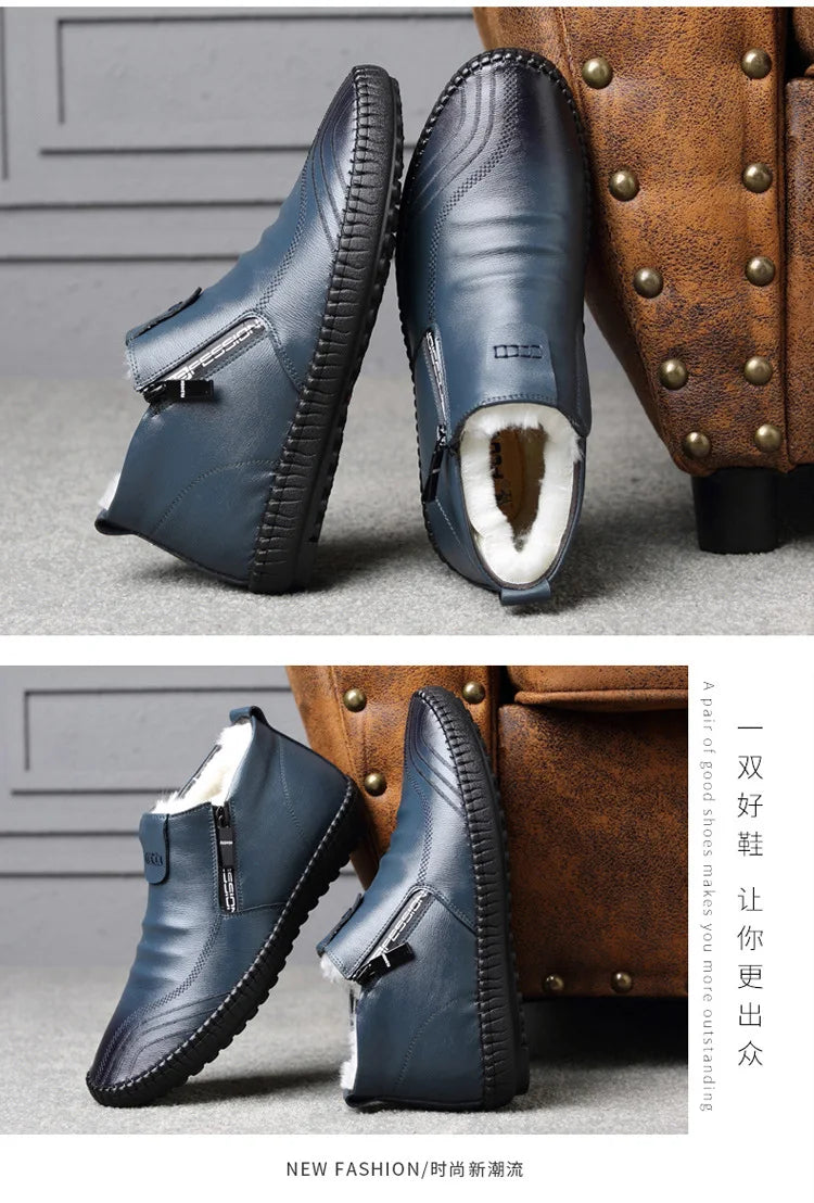 2025 Natural Wool Winter Shoes Men Genuine Leather Warmest Snow Boots Army Homme Walking Botas Hombre Platform Boots