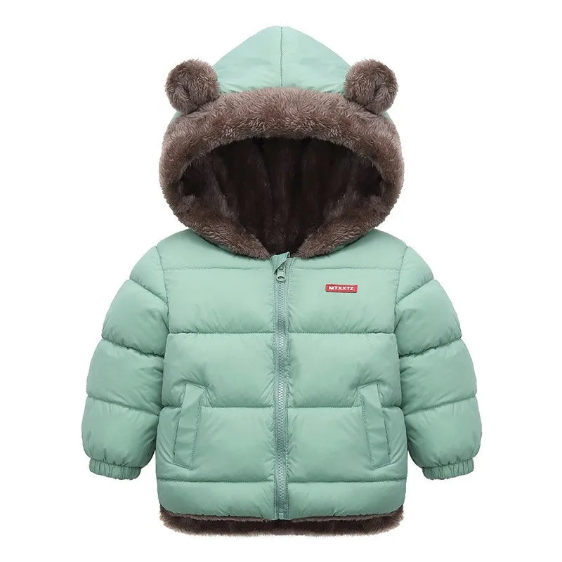 Winter Kids Thick Jacket Boys Girls Cotton-Padded Cashmere Hooded Coat Chilren Fleece Warm Outerwear Clothing for 2 3 4 5 6Years