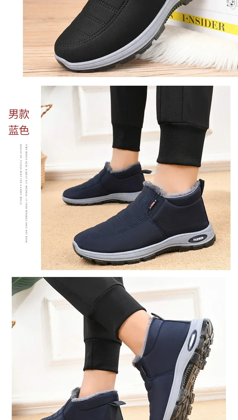 Winter 2025 new men's and women's cotton shoes with thick velvet and warm snow boots windproof couple's short boots anti slip