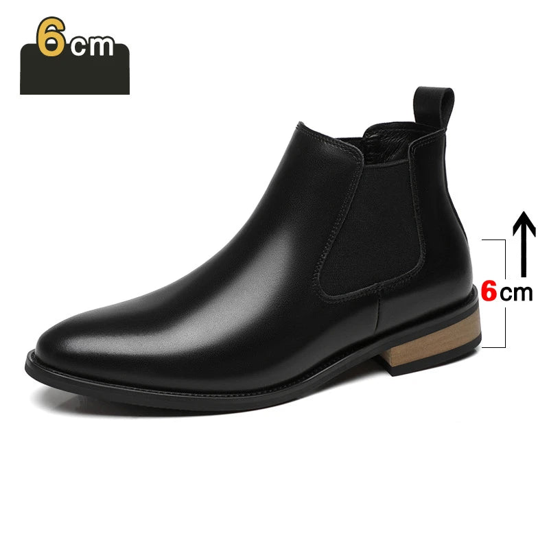 Winter New Men's Boots Genuine Leather Luxury Chelsea Boots Hidden Heels 6CM Height Increasing Shoes Man Outdoor Keep Warm Boots
