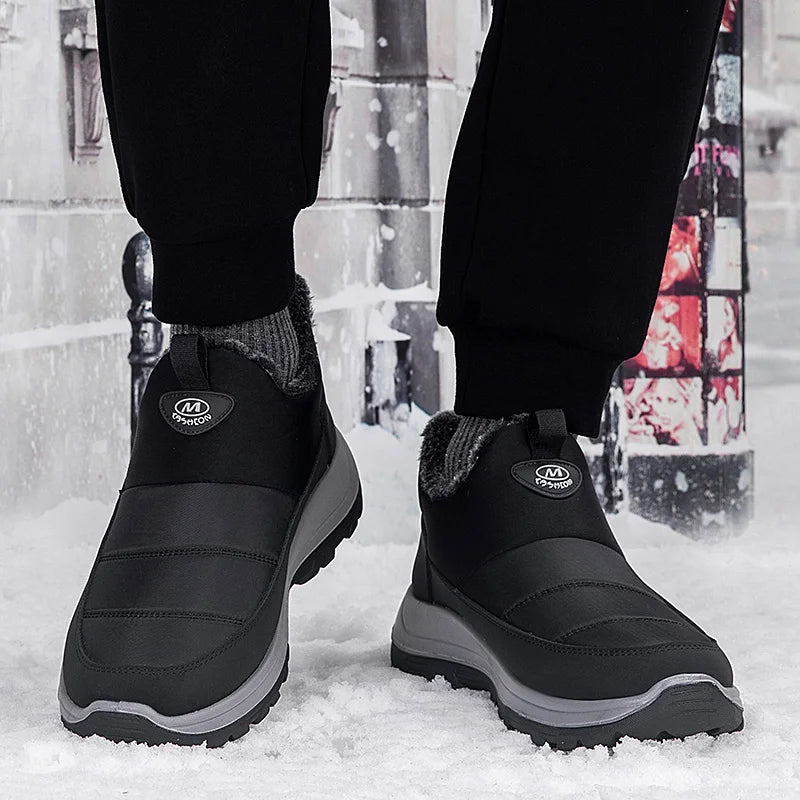 Men Boots Waterproof Winter Lightweight Snow Boots Thick Warm Fur Men Shoes Plus Size Unisex Ankle Boots Slip On Casual Shoes