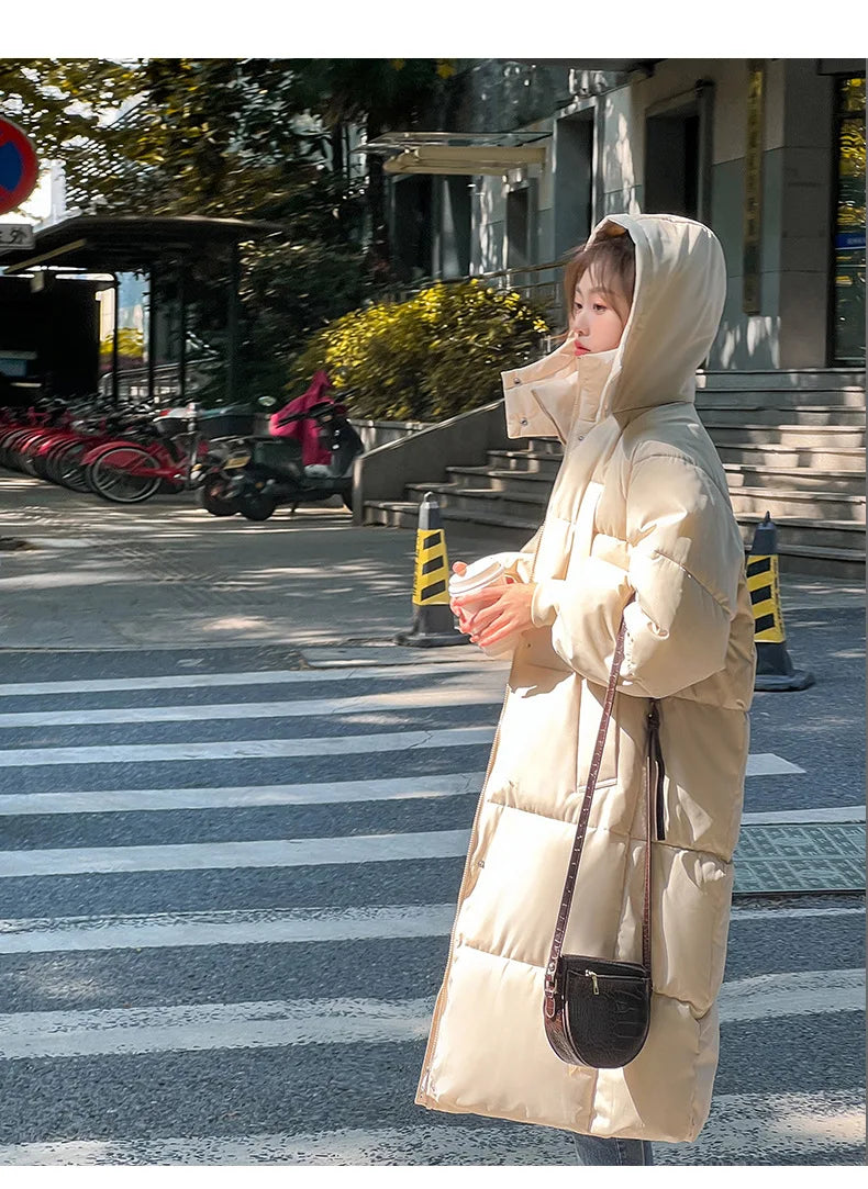 Vielleicht 2025 Korean Jacket Women Winter X-long Parkas Solid Hooded Thicken Warm Female Snow Wear Coat Padded Loose Clothes