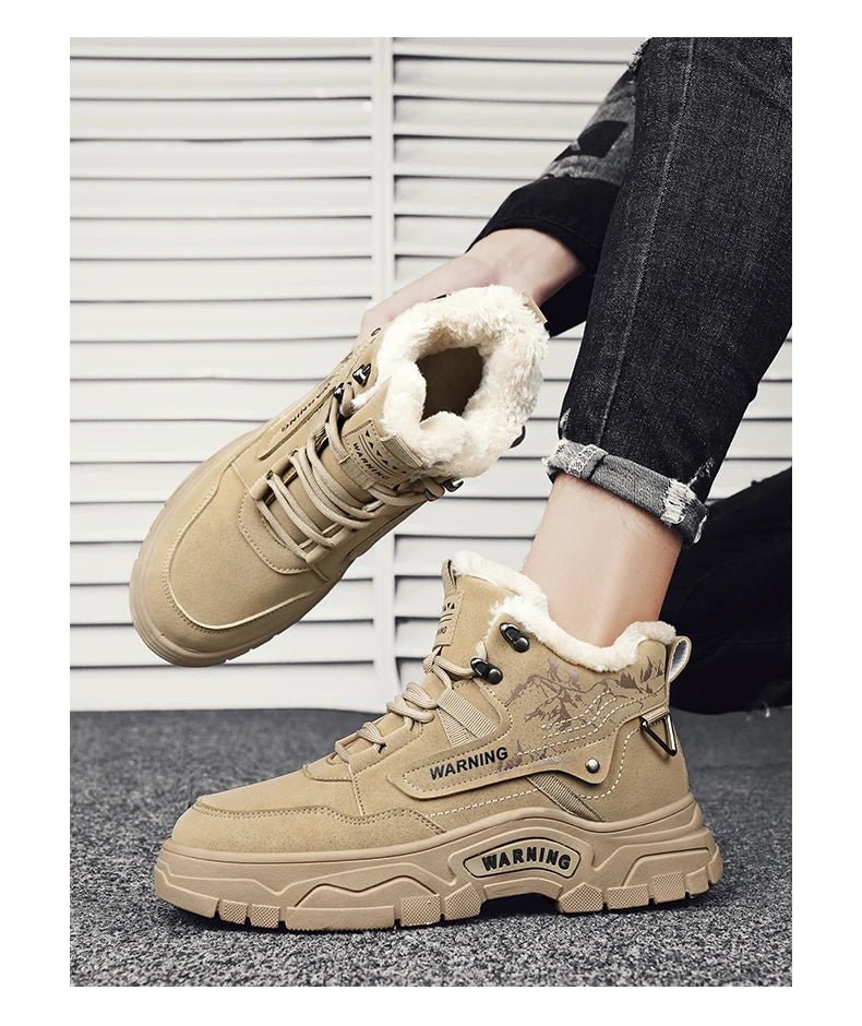 Men's boots winter new warm and velvet cotton boots non-slip comfortable casual boots fashion youth Joker outdoor high-top boots