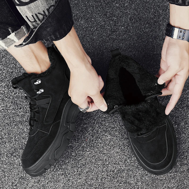 Men's boots winter new warm and velvet cotton boots non-slip comfortable casual boots fashion youth Joker outdoor high-top boots