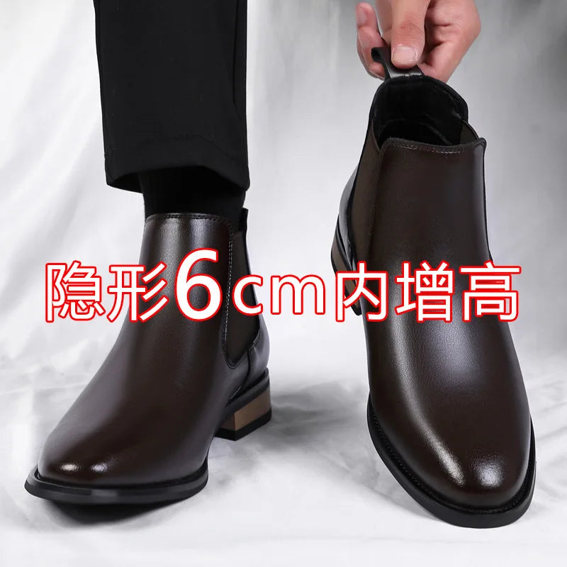 Winter New Men's Boots Genuine Leather Luxury Chelsea Boots Hidden Heels 6CM Height Increasing Shoes Man Outdoor Keep Warm Boots