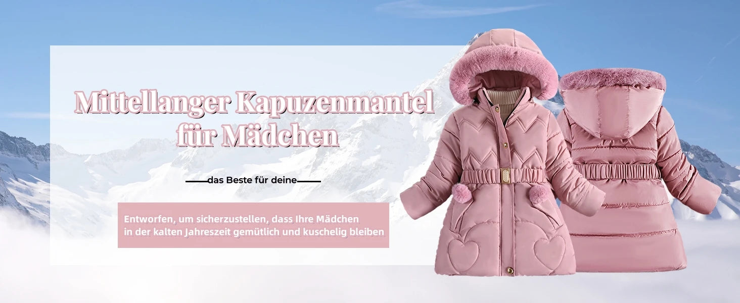 Girls' Winter Jacket with Hood,Children's Winter Coat,Warm Quilted Jacket,Kids Down Cottob Jacket,Outdoor Windproof Puffer Coat