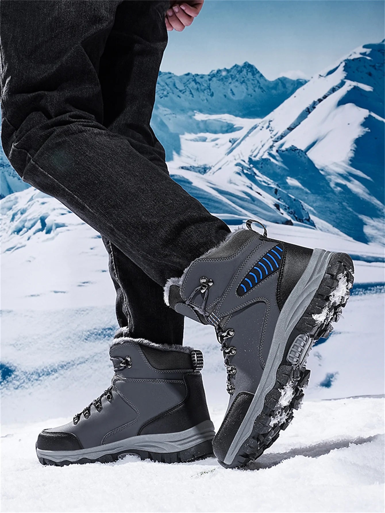 Mens Winter Snow Boots Durable Slip-resistant Windproof High-Top Sneakers Warm Comfortable Casual Shoes for Outdoor Activities