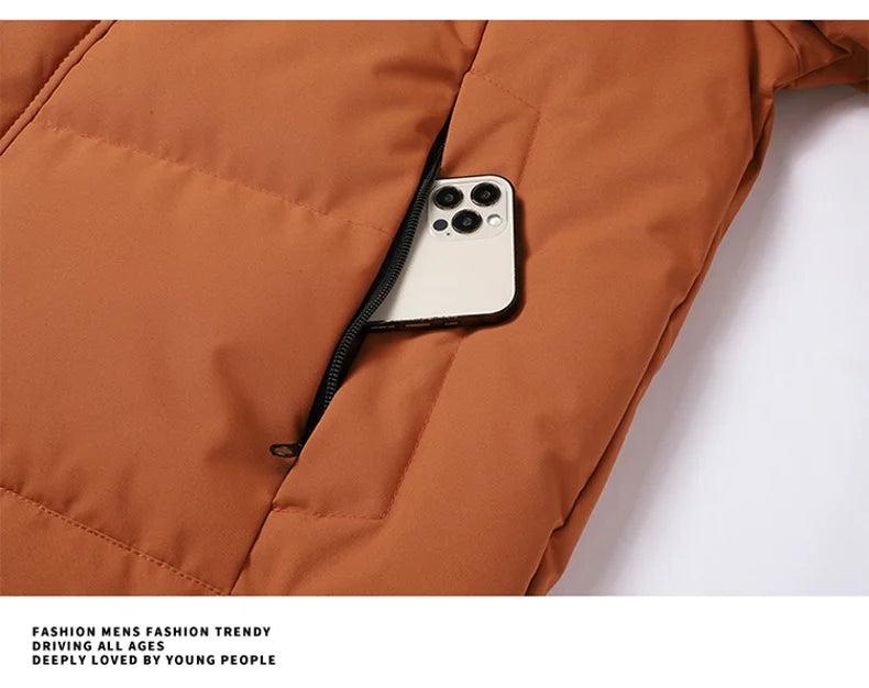 Fashion Trend with Hood Parkas for Men Quality Comfortable Thicken Warm Outerwear Solid Color Windproof Male Clothes Winter New