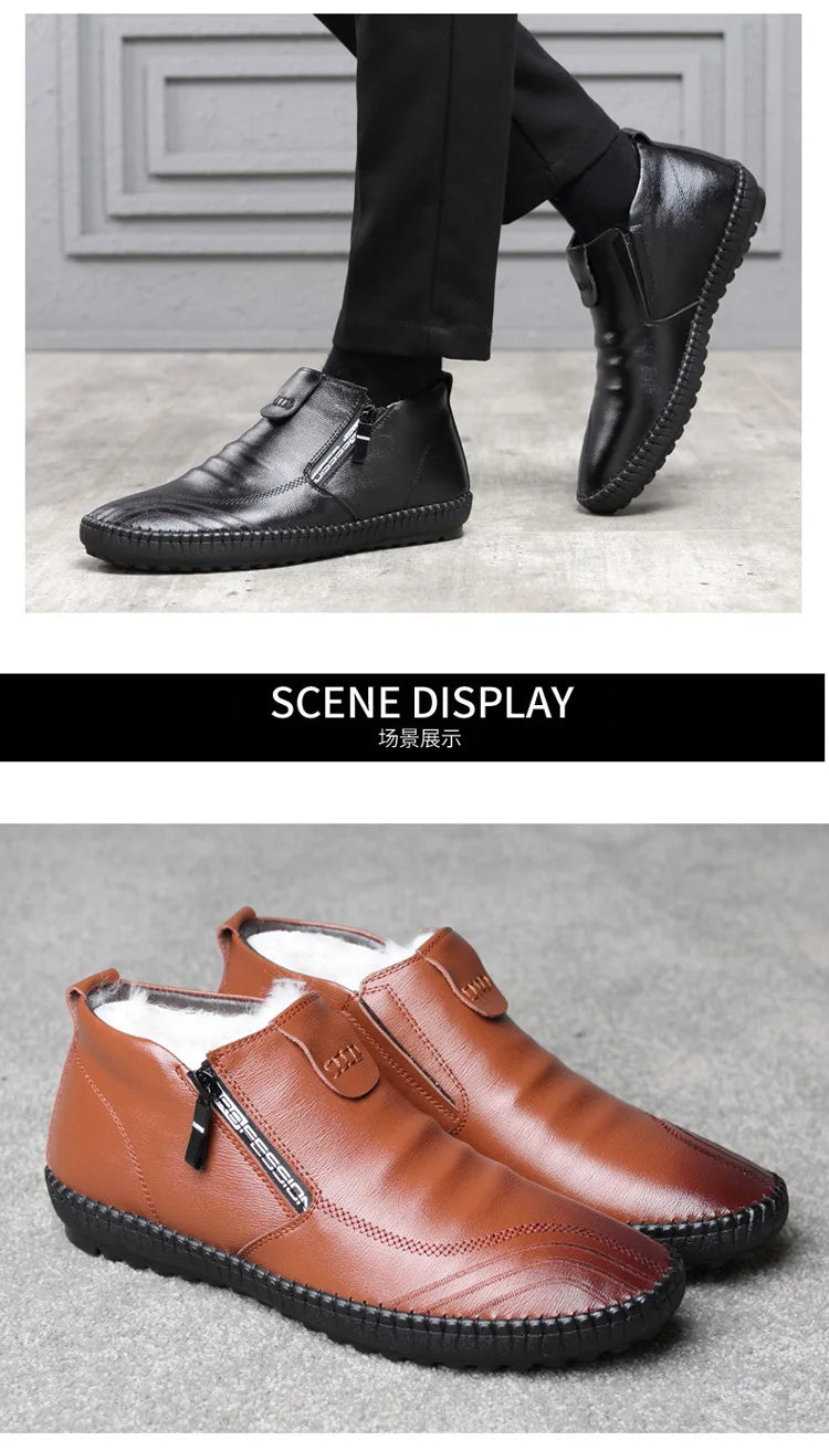 2025 Natural Wool Winter Shoes Men Genuine Leather Warmest Snow Boots Army Homme Walking Botas Hombre Platform Boots