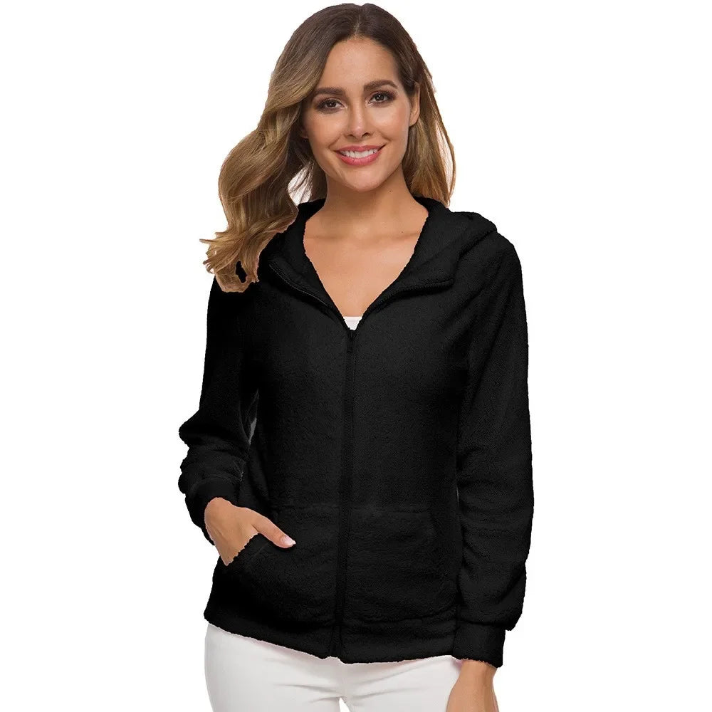 Autumn Winter Warm Jacket Women Hoodie Hooded 2025 Casual Female Hoodies Sweatershirt Zipper Coat Solid Soft Fleece Women Coat