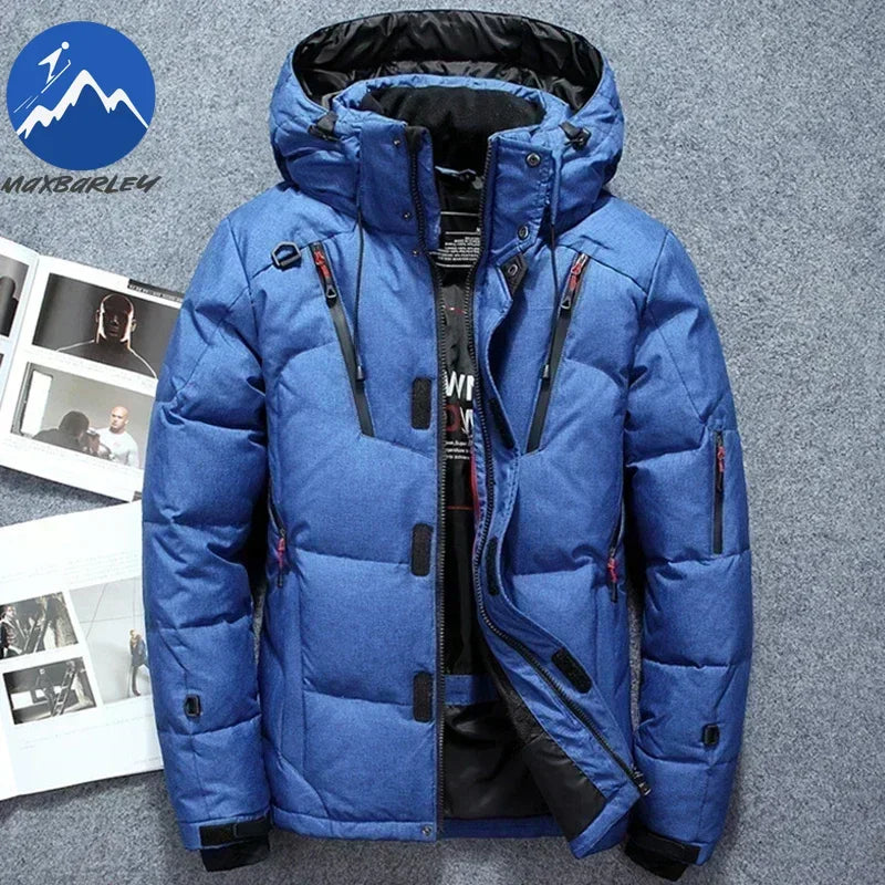 -20 Degree Winter Men White Duck Down Jacket Thick Warm Snow Coat Male Hood Windbreaker Down Parkas Outerwear Sportswear Puffer