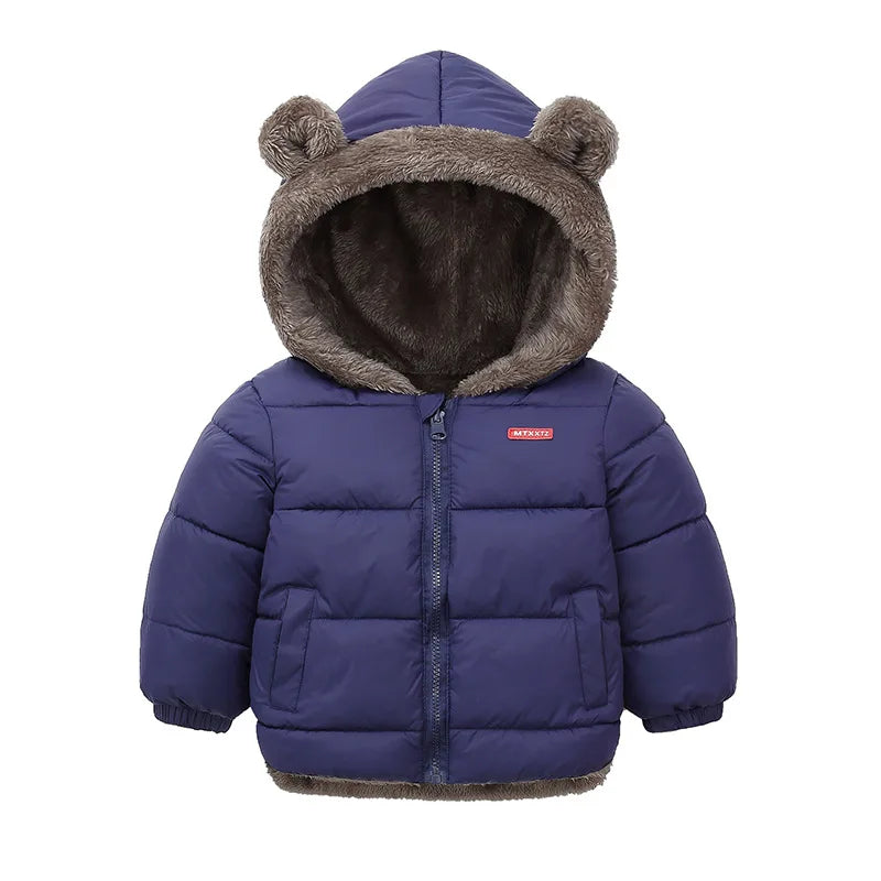 Winter Kids Thick Jacket Boys Girls Cotton-Padded Cashmere Hooded Coat Chilren Fleece Warm Outerwear Clothing for 2 3 4 5 6Years