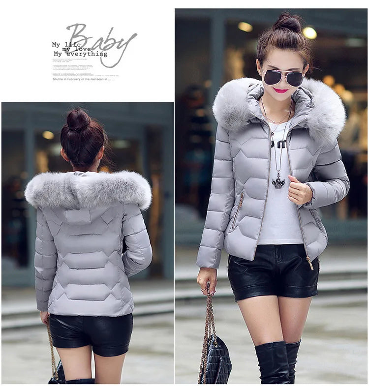 Autumn Winter Women Short Cotton Coat 2025 New Women Cotton Coat Large Fur Collar Parkas Large Size Women'S Cotton Padded Jacket