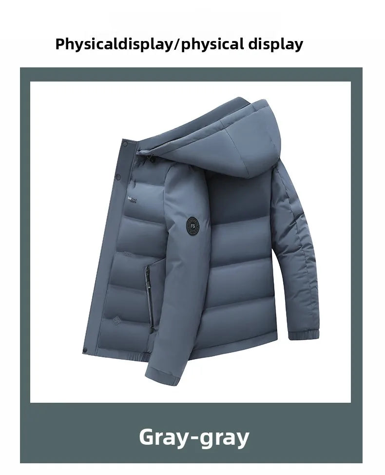 Men's Autumn Winter Quilted Parka Jacket with Thickened Lining – Hooded Standing Collar Windbreaker Coat for Middle-Aged Warmth