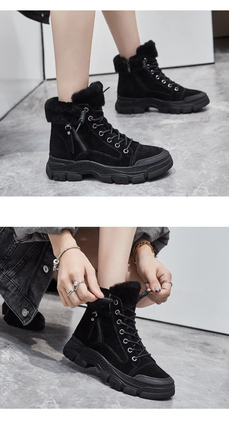 GKTINOO 2025 Winter Shoes Women Snow Boots Thick Sole Warm Plush Winter Shoes Genuine Leather Suede Women Ankle Boots Sneakers