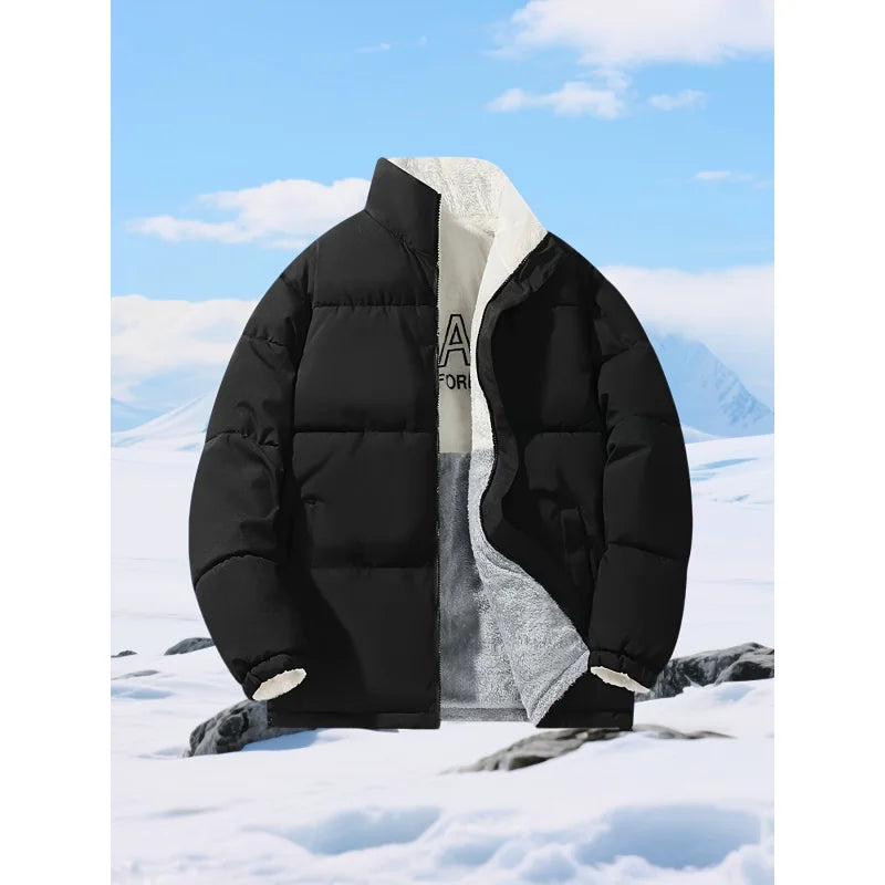 Men'S Winter Jacket - Thick Insulated Coat with Stand-Up Collar, Loose Fit Cold Weather Outerwear