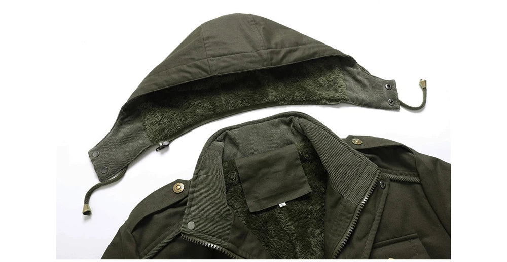 Winter Men's Warm Padded Jackets Fashion Men Fleece Lined Thermal Hooded Coats Men Mountain Ski Windbreaker Jackets Clothing