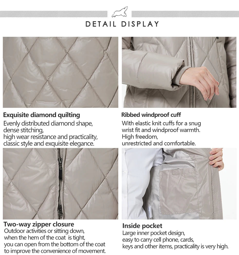 ICEbear-Women's Diamond Quilted Jacket, Lengthened Style, Padded Parka, Warm Cotton Coat, Lengthened, Winter, 2023, GWD22631D