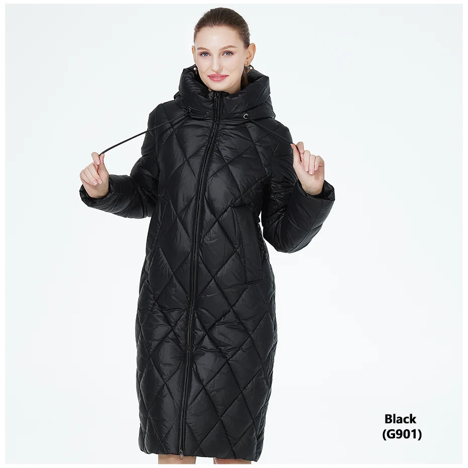 ICEbear-Women's Diamond Quilted Jacket, Lengthened Style, Padded Parka, Warm Cotton Coat, Lengthened, Winter, 2023, GWD22631D