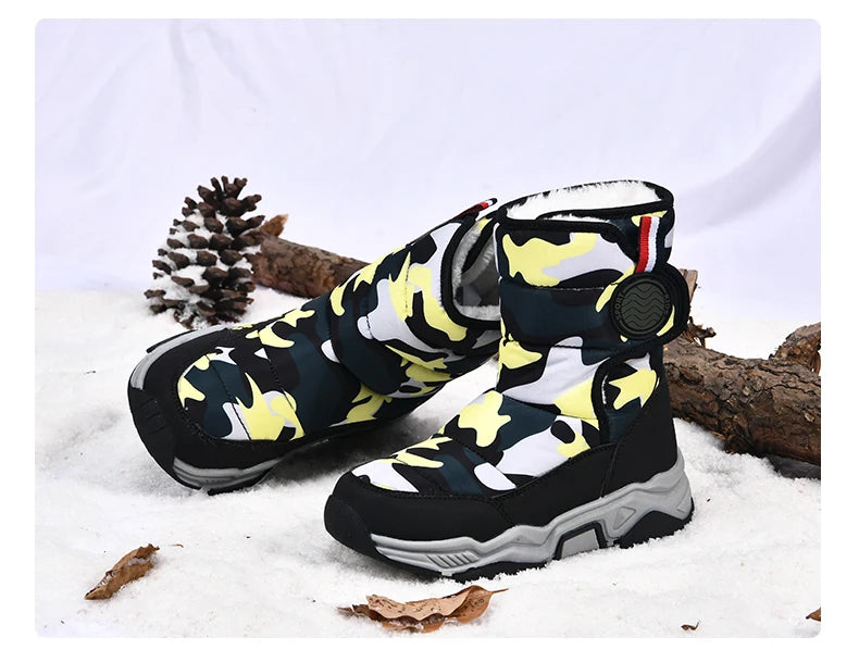 Winter Children Casual Shoes Girls Non-slip Warm Fur Snow Boots Boys Tactical Sneakers Kids Outdoor Footwear Padded Boots Female