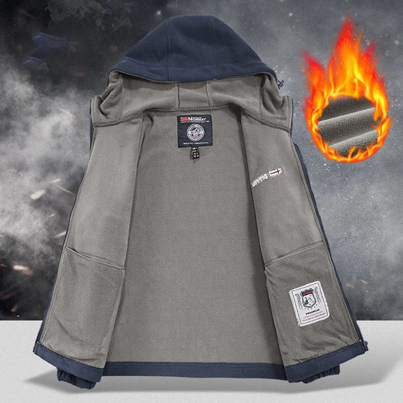 Autumn Winter New Hooded Fleece Jacket Men Outdoor Sports Windproof Tactical Zip Coat Men Warm Thick High Quality Jacket Male