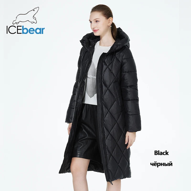 ICEbear-Women's Diamond Quilted Jacket, Lengthened Style, Padded Parka, Warm Cotton Coat, Lengthened, Winter, 2023, GWD22631D