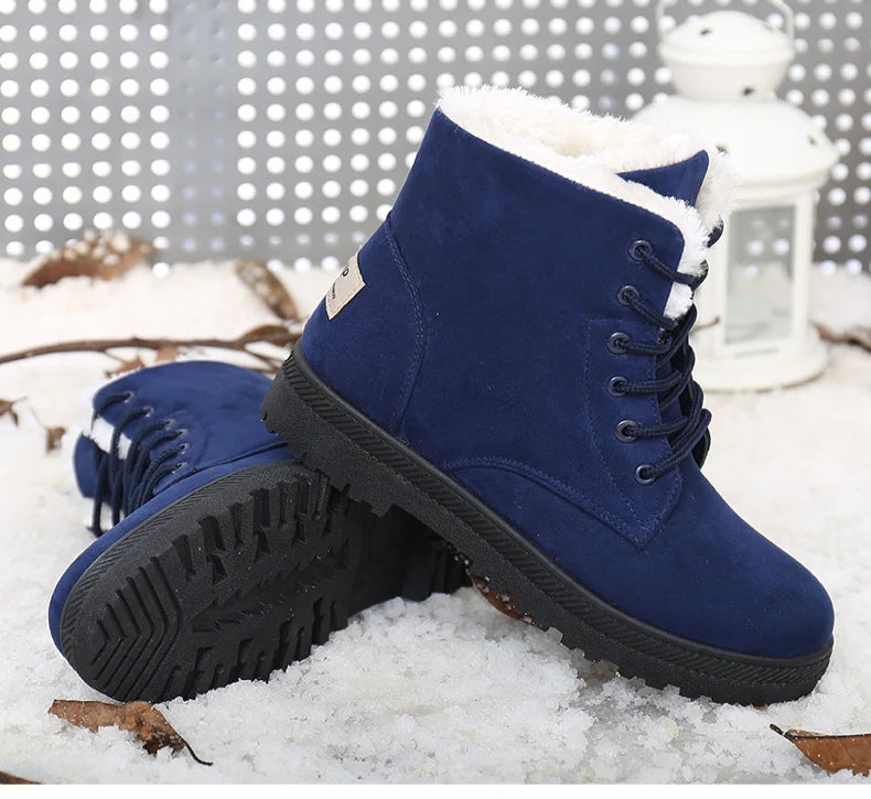 Women's Boots Warm Fur Botas Mujer 2025 Winter Shoes For Woman Snow Boots Low Heels Ankle Boots Winter Black Footwear Female