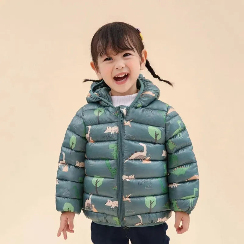 Boys Girls Lightweight Down Jacket Baby Hooded  Zipper Coats Autumn Winter Warm Outerwear 0-5 Years Kids Christmas Birthday Gift