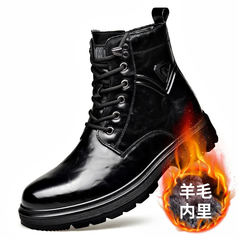 Autumn Winter Side Zipper Genuine Leather Boots for Men Fashion Casual Warm Cotton Work Shoes Man New Designer Ankle Boots Male