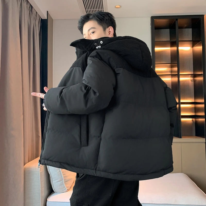 Winter Parka Jacket Men Removable Hood Thicken Keep Warm Cold Weather Windproof Coats Patchwork Cotton Padded Puffer Jacket