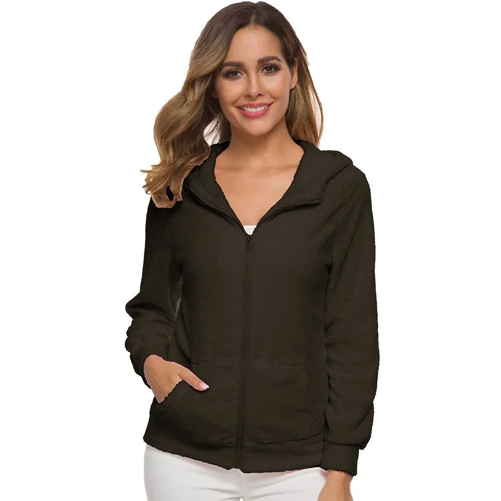 Autumn Winter Warm Jacket Women Hoodie Hooded 2025 Casual Female Hoodies Sweatershirt Zipper Coat Solid Soft Fleece Women Coat