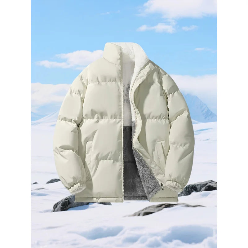 Men'S Winter Jacket - Thick Insulated Coat with Stand-Up Collar, Loose Fit Cold Weather Outerwear
