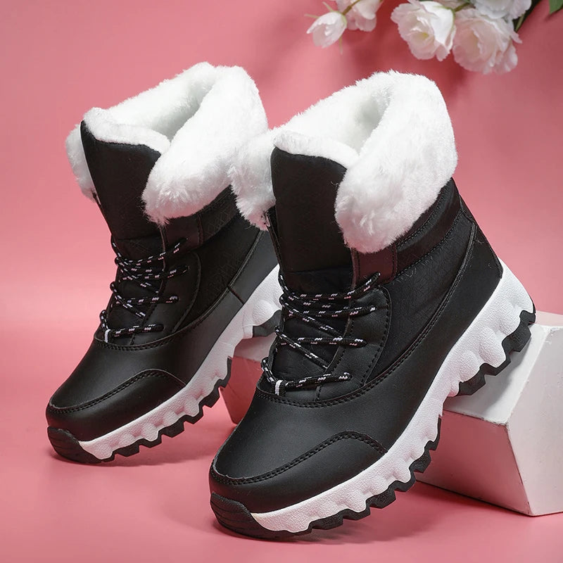 Women's Winter Fashionable Casual and Comfortable Snow Boots - Plush Lined Collar, Non-Slip, Wear-Resistant and Durable Soles, Warm Lining, Round Toe, Warm Outdoor Hiking Boots with Lace-Up Closure