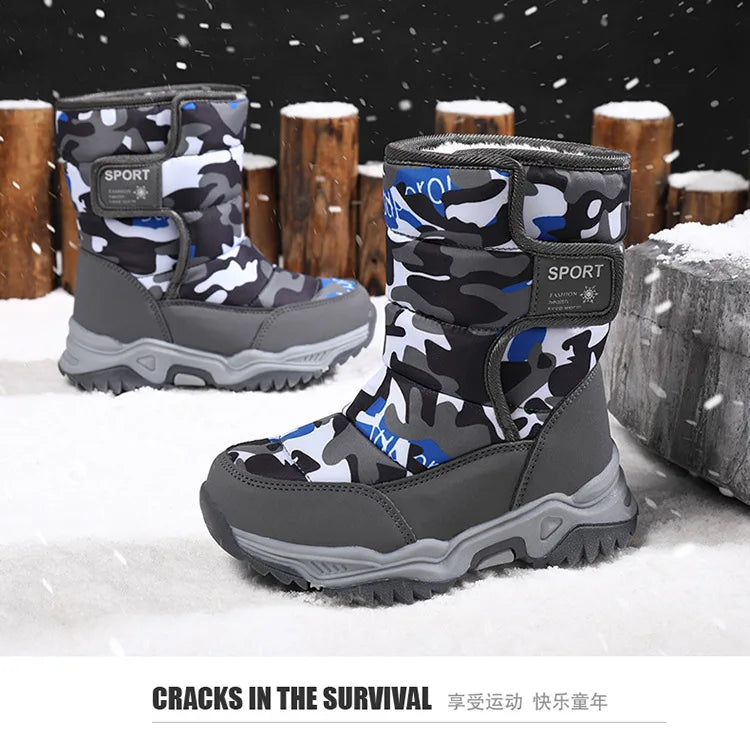 Outdoor Sport Cotton Shoes Child Footwear Fashion Waterproof Kids High Plush Boots Children Winter Boots Boys Girls Snow Boots