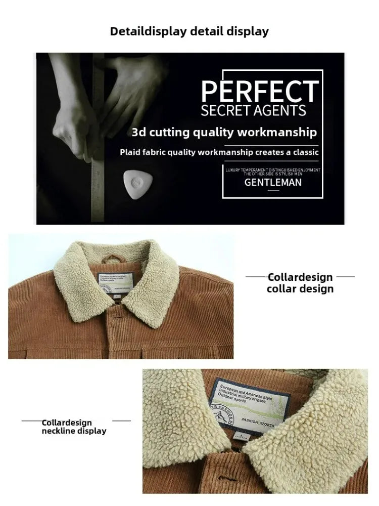 Male Cotton Jackets Padded Warm Loose Parka Coat Corduroy Short Jacket Man Solid Fur Collar Windbreaker Winter Men Fleece Jacket