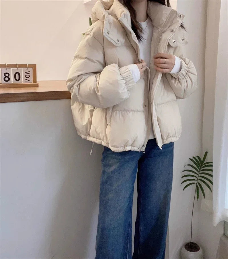 Women Korean Cotton Parkas Hooded Winter Oversize Coat Thick Warm Loose Puffer Jacket Female Solid Fashion Zipper Outwear