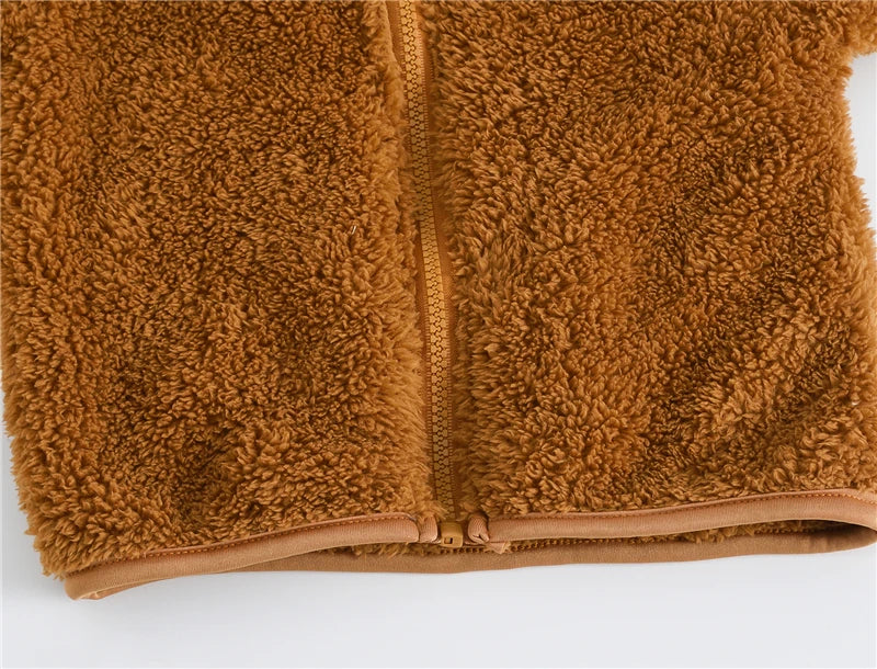 Girls woolen hooded coat solid color zipper coat children's winter clothes