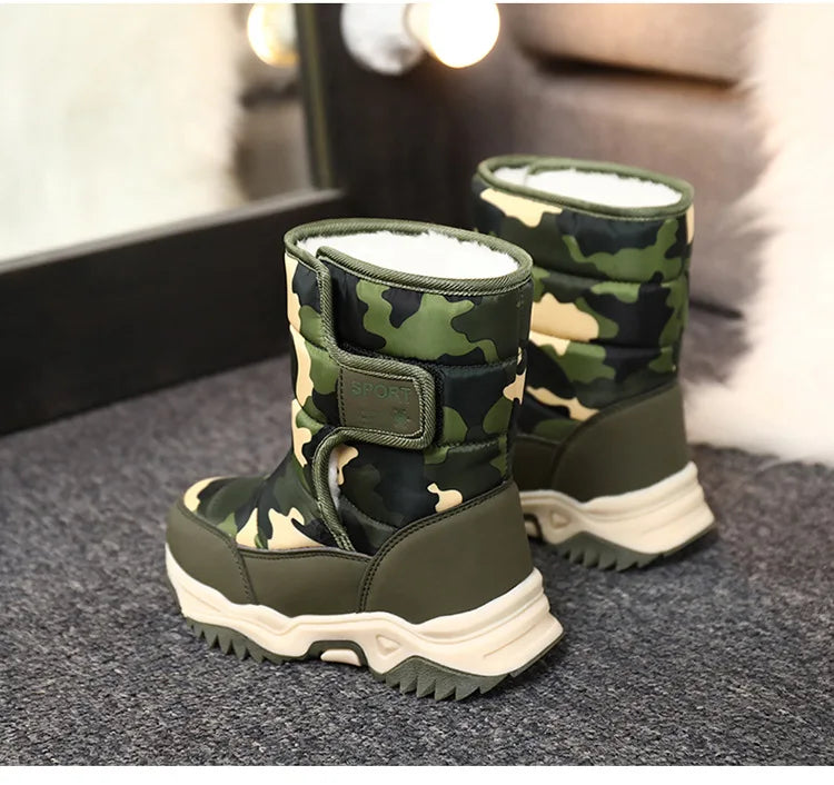 Outdoor Sport Cotton Shoes Child Footwear Fashion Waterproof Kids High Plush Boots Children Winter Boots Boys Girls Snow Boots