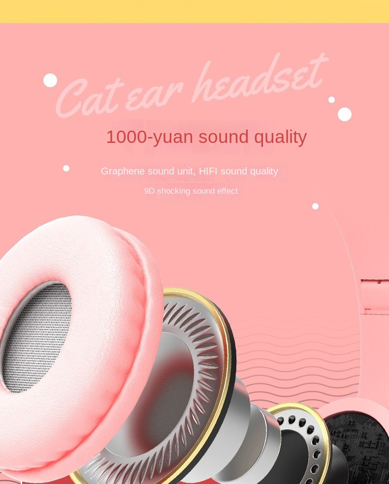 P47M Wireless Headphone Flash Light Cute Cat Ears Fone with Mic Control LED Stereo Music Helmet Phone Bluetooth Headset Gift